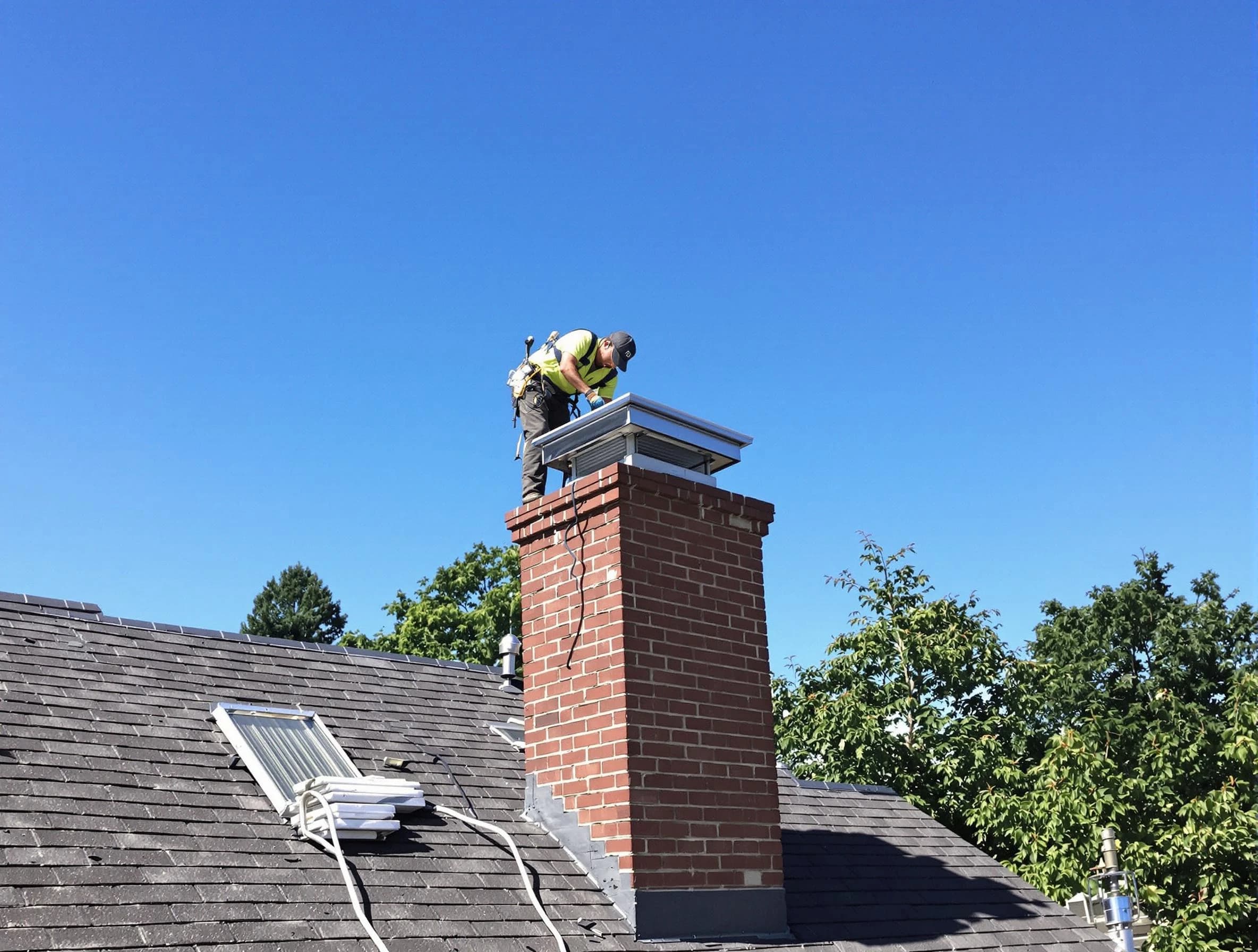Allegheny Chimney Sweep technician measuring a chimney cap in Allegheny, PA