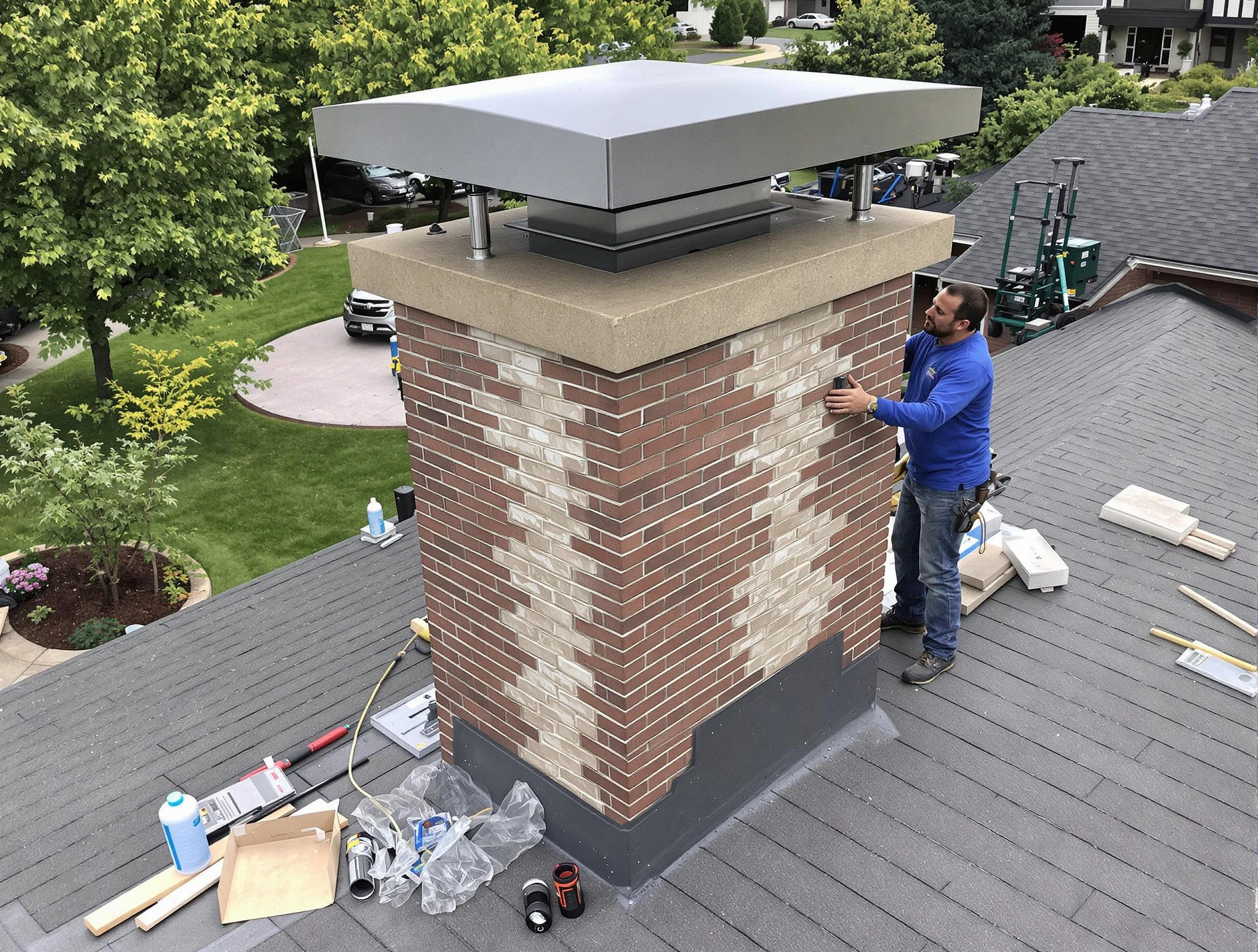 Allegheny Chimney Sweep team working on a custom chimney remodel in Allegheny, PA